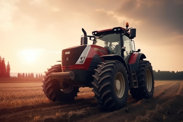 Modern tractor working in a field at sunset machinery AI generated image