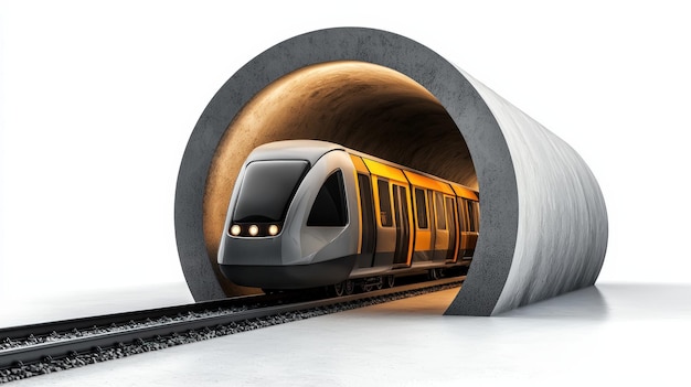 Photo a modern train emerging from a spacious concrete tunnel showcasing advanced transportation technolog