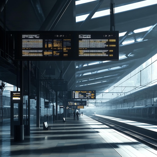 Photo modern train station with digital departure and arrival boards