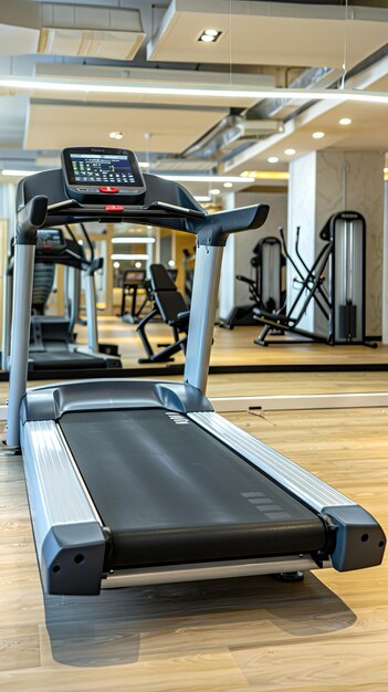 Photo modern treadmill equipment in a contemporary gym concept of fitness exercise workout routine health vertical