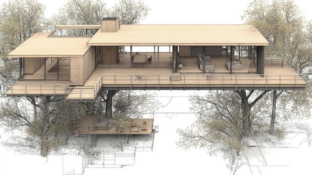 Modern Treehouse Architectural Sketch