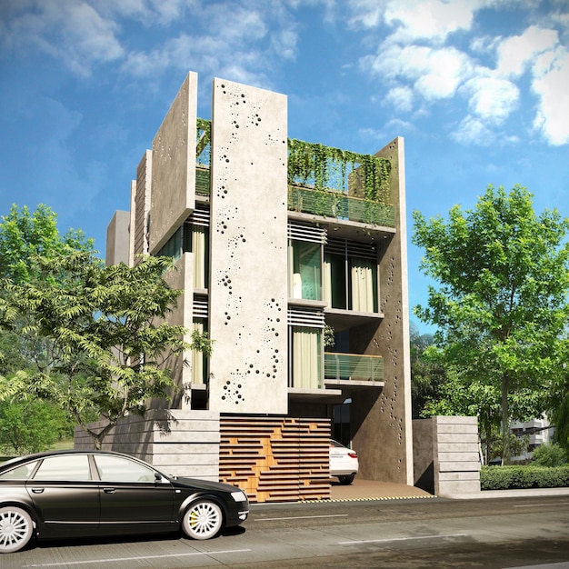 Modern triplex house 3D redered exterior design concept