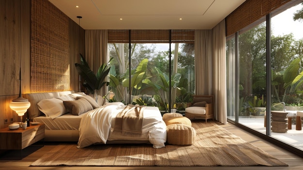 Modern Tropical Bedroom Interior Design With Large Windows