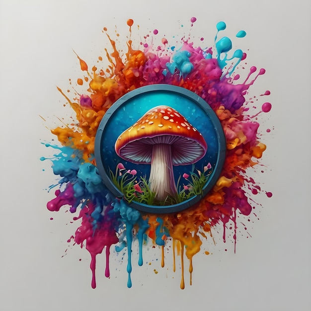 Photo modern tshirt logo magic trippy mushroom world beautiful colors high resolution