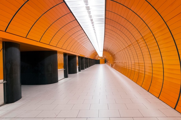 Modern underground corridor interior with ceiling light