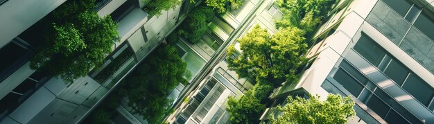 Photo modern urban architecture with lush green foliage growing on buildings creating a perfect blend of n