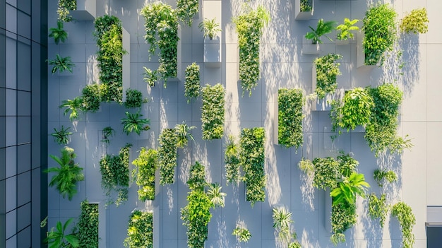 Photo modern urban building facade with hanging green plants