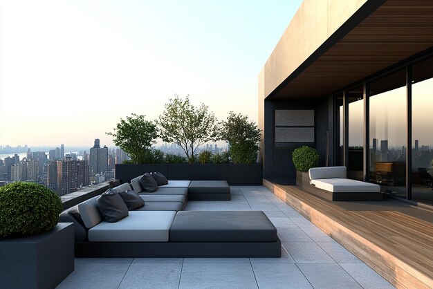 Photo modern urban penthouse with rooftop garden