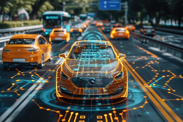 Photo modern urban roads intelligent vehicle autonomous driving