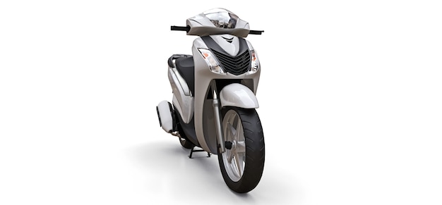 Modern urban white moped on a white background. 3d illustration.