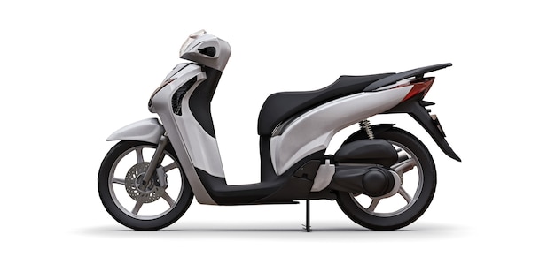 Modern urban white moped on a white surface