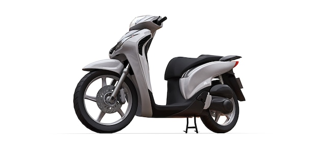 Modern urban white moped on a white surface