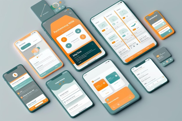 Photo modern user interface design conceptual mobile phone screen mockup for application interface colorful minimalistic aesthetic teal orange white gray