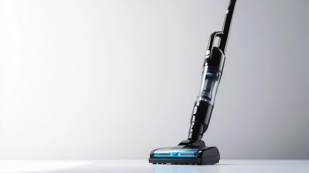 Photo a modern vacuum cleaner on a clean surface in a welllit room showcasing its sleek design and userfriendly features