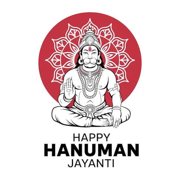 Photo modern vector art of lord hanuman abhaya mudra intricate lotus mandala celebrating hanuman jayanti