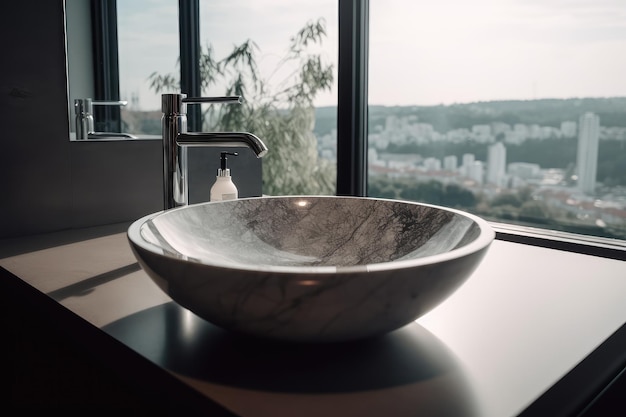 Modern vessel sink on countertop in bathroom AI