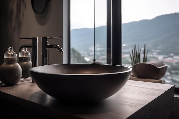 Modern vessel sink on countertop in bathroom generative AI