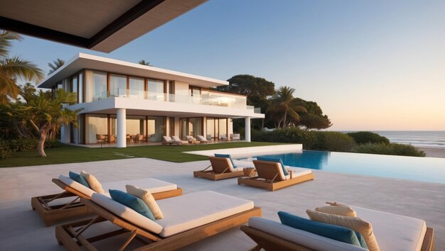 Photo a modern villa with a pool by the beach perfect for luxury vacations