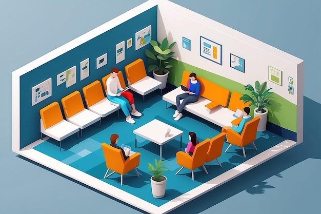 Modern Waiting Room Isometric Illustration