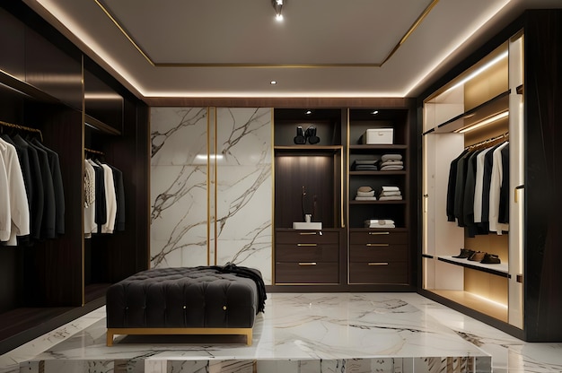 Modern walkin closet and dressing area with sleek minimalist design