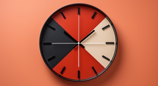 Modern wall clock on a bright red background illustrating the concept of time management