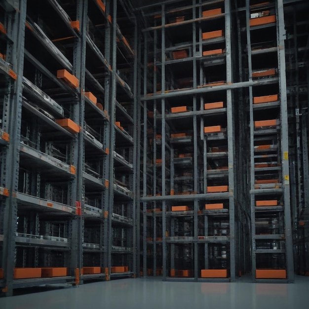 Photo modern warehouse interior with shelves and boxes