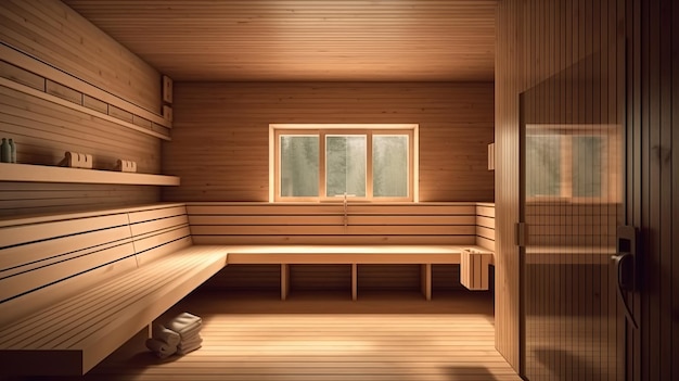 Modern warm wooden empty sauna