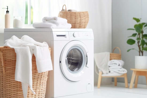 Modern washer and clothes basket Washing white clothes