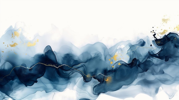 Photo modern watercolor background design abstract dark navy blue ink waves and silver splashes