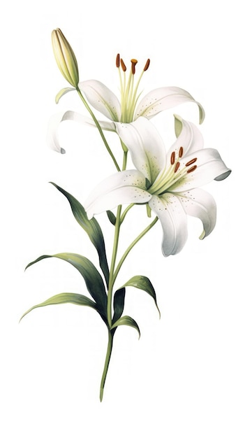 Modern Watercolor Lily Collection on Crisp White Background Generative AI