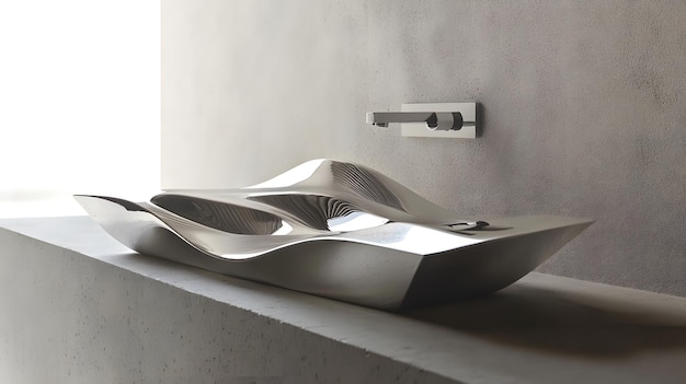 Photo modern wavy metallic sink with faucet