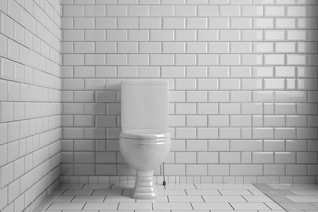 Modern WC pan in white tiled bathroom