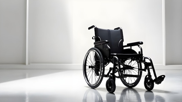 Modern Wheelchair With Black Seat and Silver Frame on a White Floor