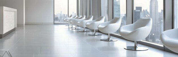 Photo modern white chairs in a bright office space with large windows