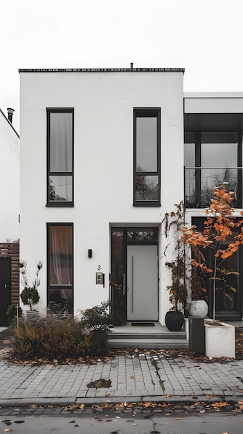 Photo modern white house with black windows and door