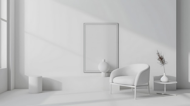 Photo modern white interior with frame mockup