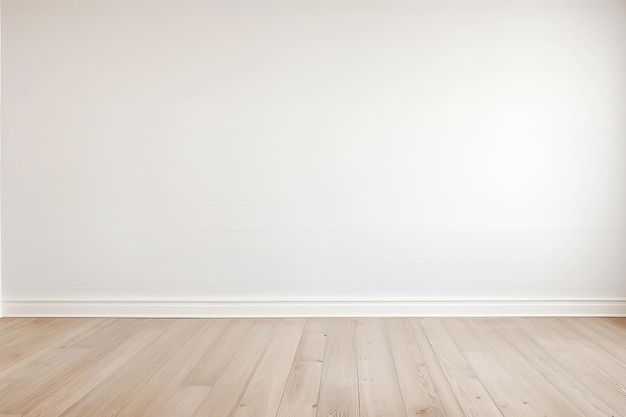 Modern white Interior with white wall and wooden floor Empty wall mockup