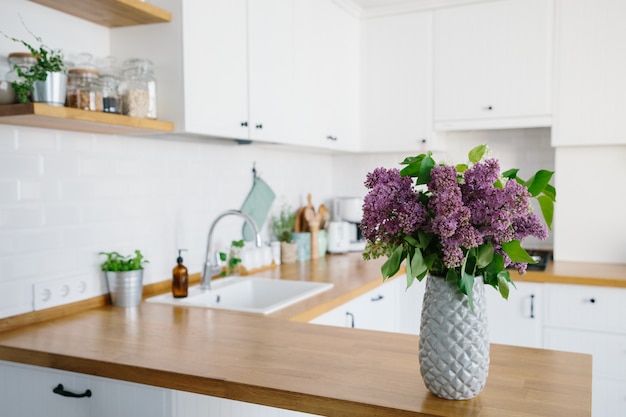 Modern white kitchen in scandinavian style