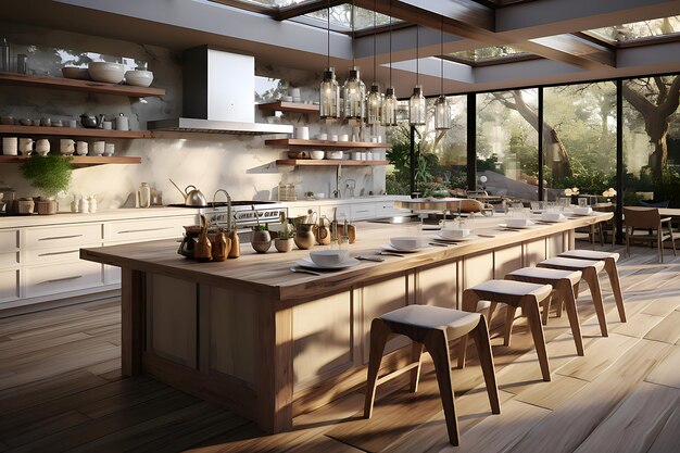 modern white kitchen with bay window