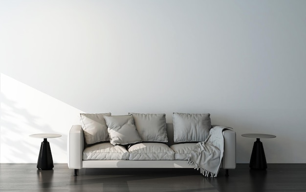 Modern white living room and mock up furniture and empty wall texture background interior