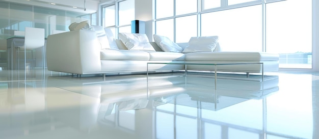 Photo modern white living room with glass table