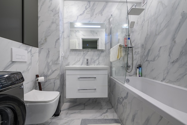 Modern white marble bathroom interior