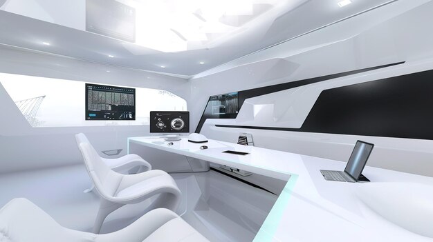 Modern White Office Interior Design With Futuristic Features