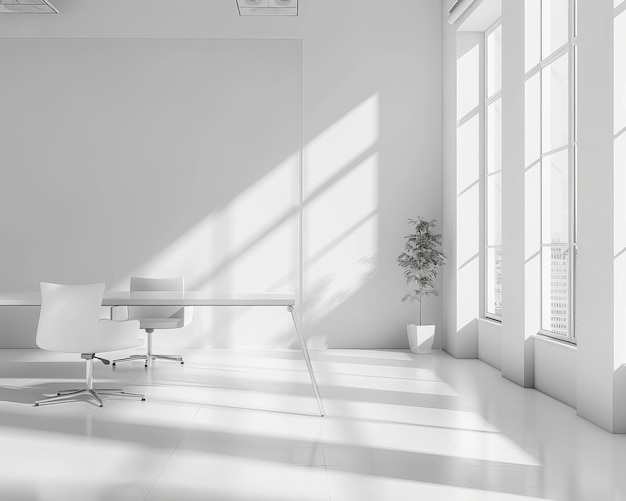 Photo modern white office interior with coworking and conference room mockup wall and window view