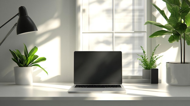 Modern White Office Working Space with Notebook Laptop