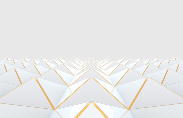 modern white triangle grid with golden edge pattern design floor on gray background.