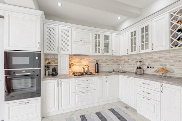 Modern white wooden kitchen interior