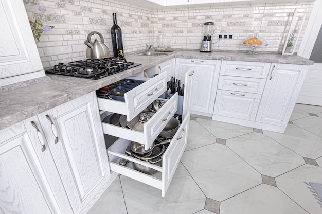 Modern white wooden kitchen interior