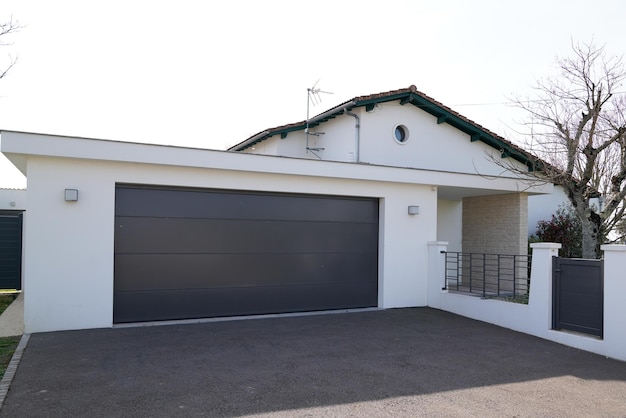 Modern wide house garage door of a suburban home