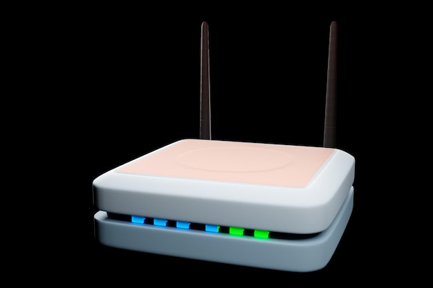 Modern wireless wi-fi router. High speed internet connection, computer network and telecommunication technology concept. (3d render)